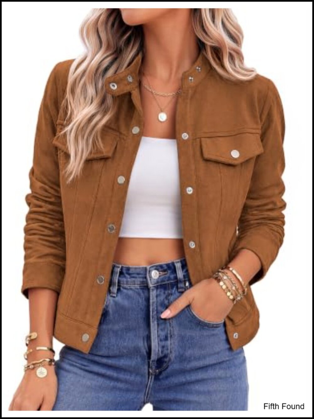 Faux Suede Cropped Jacket Snap Button Long Sleeve Casual Fall Coat